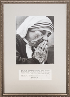Mother Teresa Signed Cut With Photograph In Framed Display (JSA)